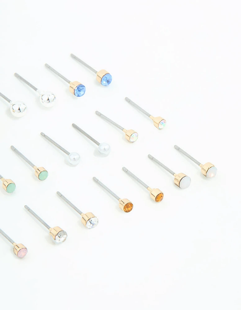 Gold Mixed Basic Small Stud Earrings 8-Pack