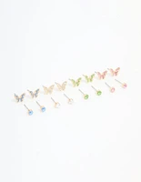 Gold Multicoloured Diamante Butterfly Stud Earrings 8-Pack