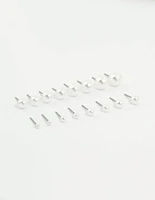 Silver Pearl Stud Earrings 8-Pack