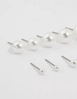 Silver Pearl Stud Earrings 8-Pack