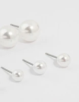 Silver Pearl Stud Earrings 8-Pack