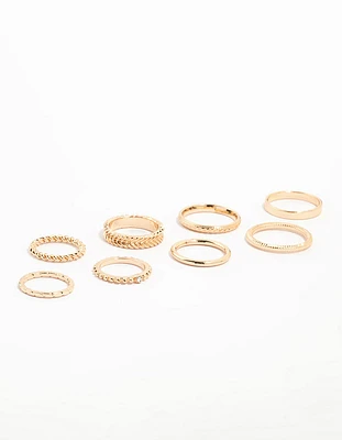 Gold Thin Textured Stacking Rings 8-Pack