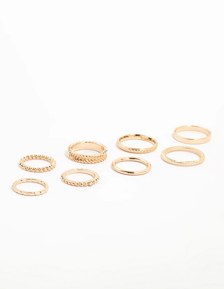 Gold Thin Textured Stacking Rings 8-Pack