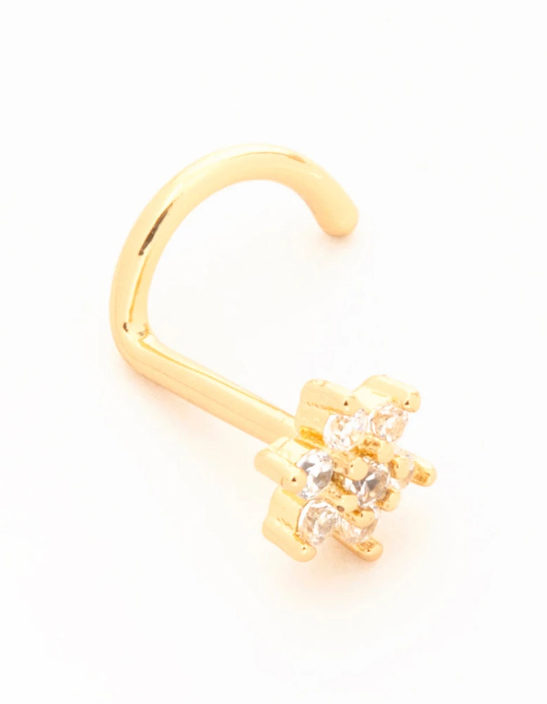 Gold Plated Titanium Cubic Zirconia Threadless Single Flower Nose Stud