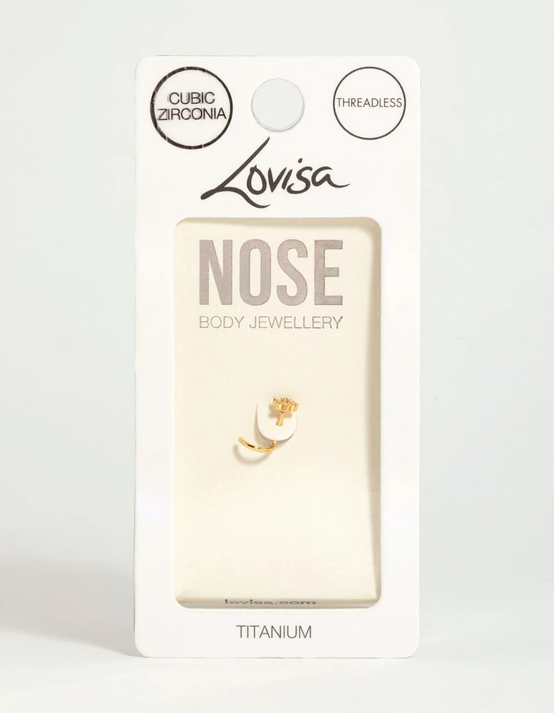 Gold Plated Titanium Cubic Zirconia Threadless Single Flower Nose Stud