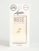 Gold Plated Titanium Cubic Zirconia Threadless Single Flower Nose Stud