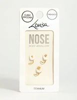 Gold Plated Titanium Threadless Flower Triangular Nose Studs 3-Pack