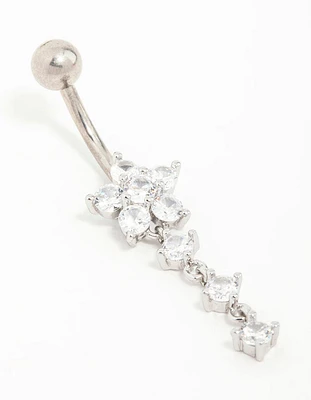 Titanium Butterfly Cubic Zirconia Drop Belly Bar