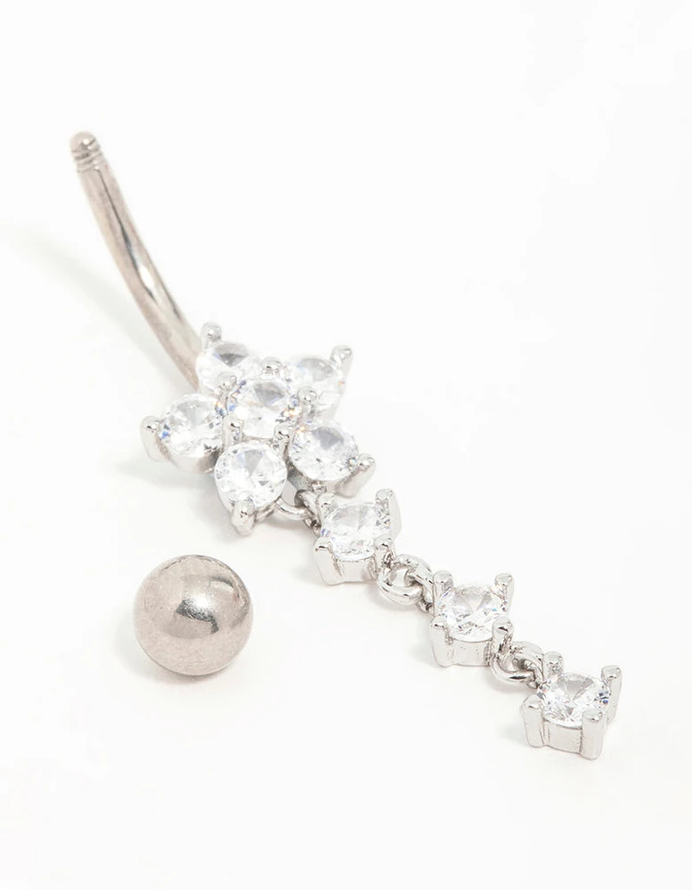 Titanium Butterfly Cubic Zirconia Drop Belly Bar
