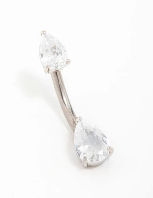Titanium Cubic Zirconia Pear Belly Bar