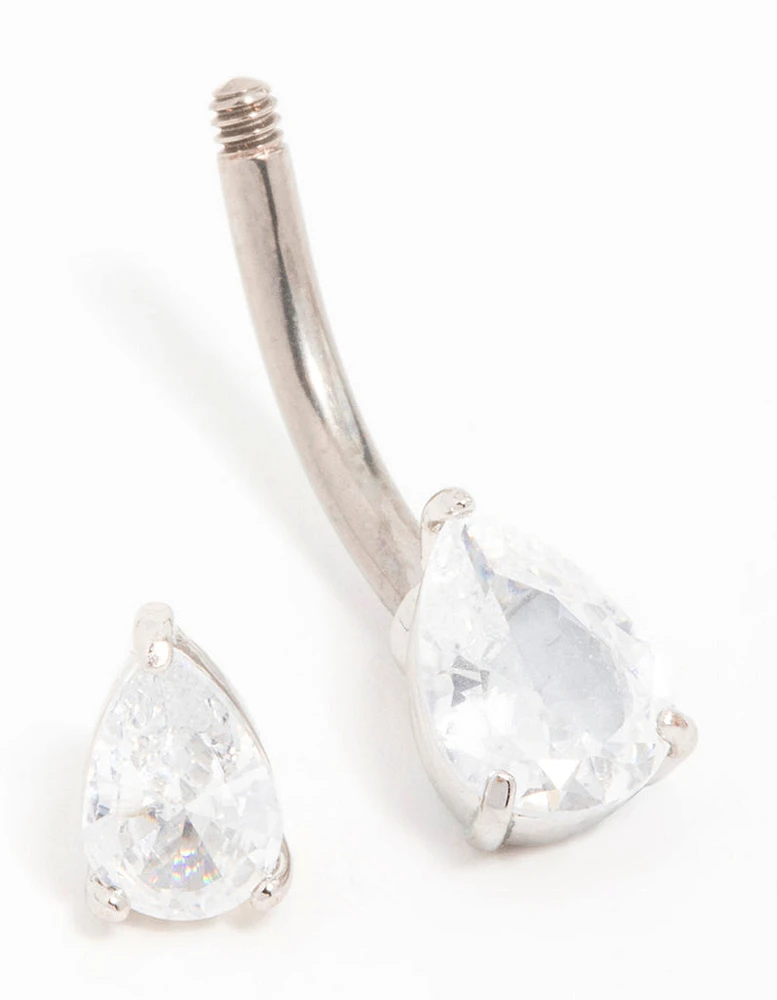 Titanium Cubic Zirconia Pear Belly Bar