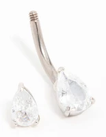 Titanium Cubic Zirconia Pear Belly Bar