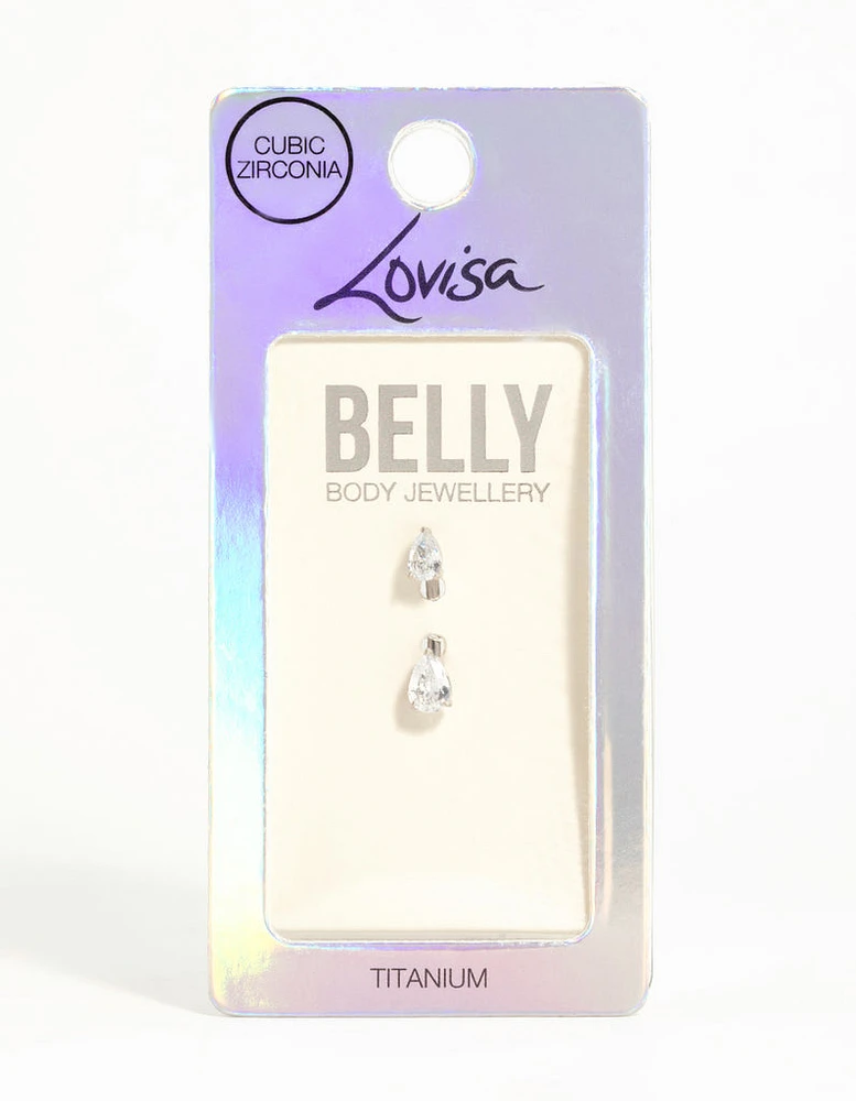 Titanium Cubic Zirconia Pear Belly Bar