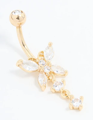 Gold Plated Titanium Cubic Zirconia Butterfly Belly Bar