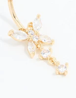 Gold Plated Titanium Cubic Zirconia Butterfly Belly Bar