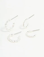 Silver Textured Huggie Earrings 3-Pack