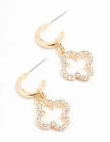 Gold Diamante Flower Huggie Earrings