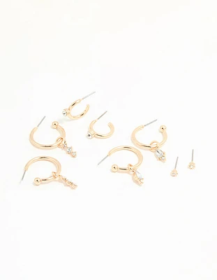 Gold Diamante Drop Huggie Earrings 4-Pack