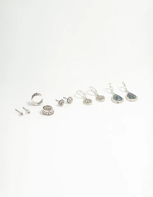 Silver Etched Drop & Stud Earrings 5-Pack