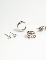 Silver Etched Drop & Stud Earrings 5-Pack