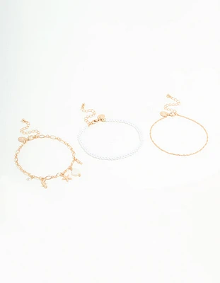 Gold Pearl Sea Anklets 3-Pack