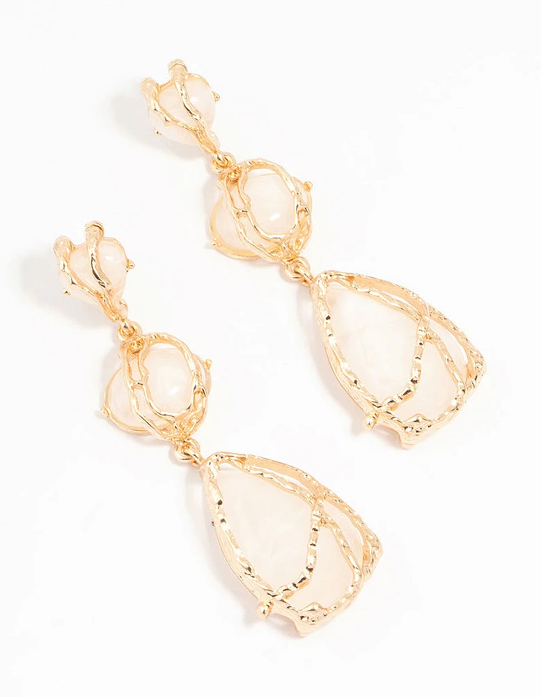 Acrylic Gold Wrapped Drop Earrings