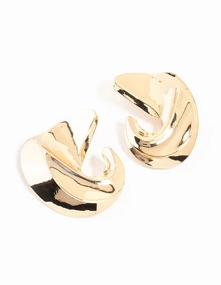 Gold Twisted Large Stud Earrings