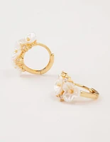 Gold Plated Pearlised Flower Hoop Earrings