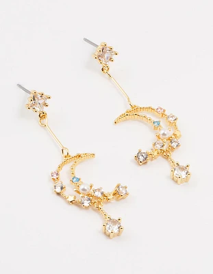 Gold Plated Cubic Zirconia Moon Drop Earrings