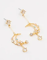 Gold Plated Cubic Zirconia Moon Drop Earrings