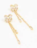 Gold Plated Cubic Zirconia Heart & Butterfly Chain Earrings