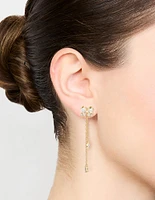 Gold Plated Cubic Zirconia Heart & Butterfly Chain Earrings