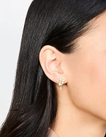Gold Plated Pearl Butterfly Mini Drop Earrings