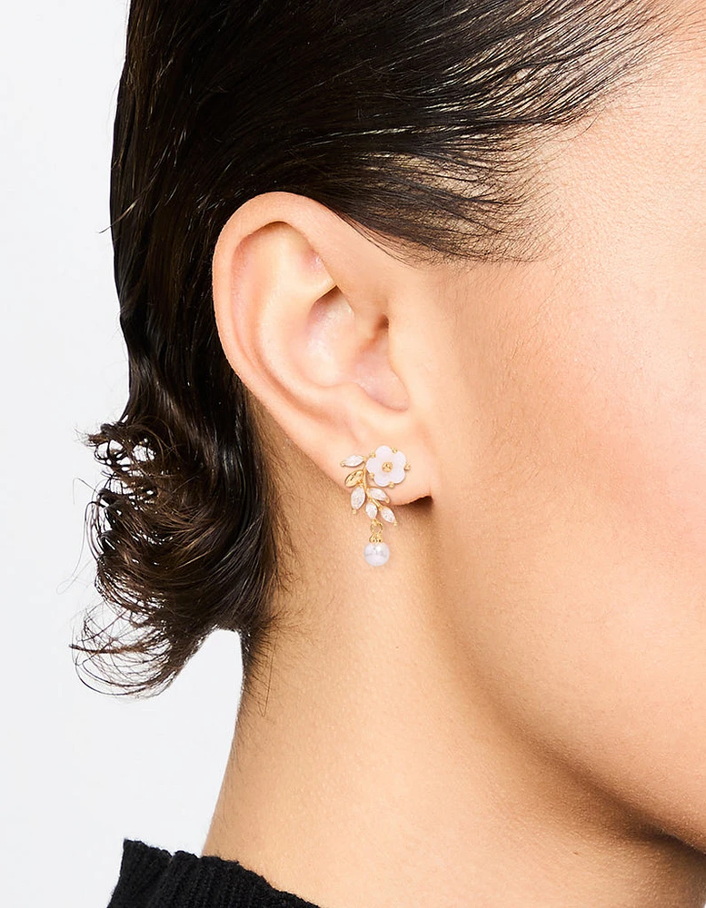 Gold Plated Pearl Flower Drop Earrings
