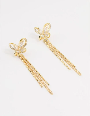 Gold Plated Cubic Zirconia Butterfly Drop Earrings