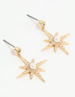 Gold Plated Diamante Pearl Star Drop Earrings