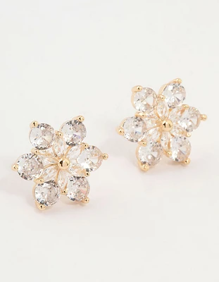 Gold Plated Cubic Zirconia Flower Stud Earrings