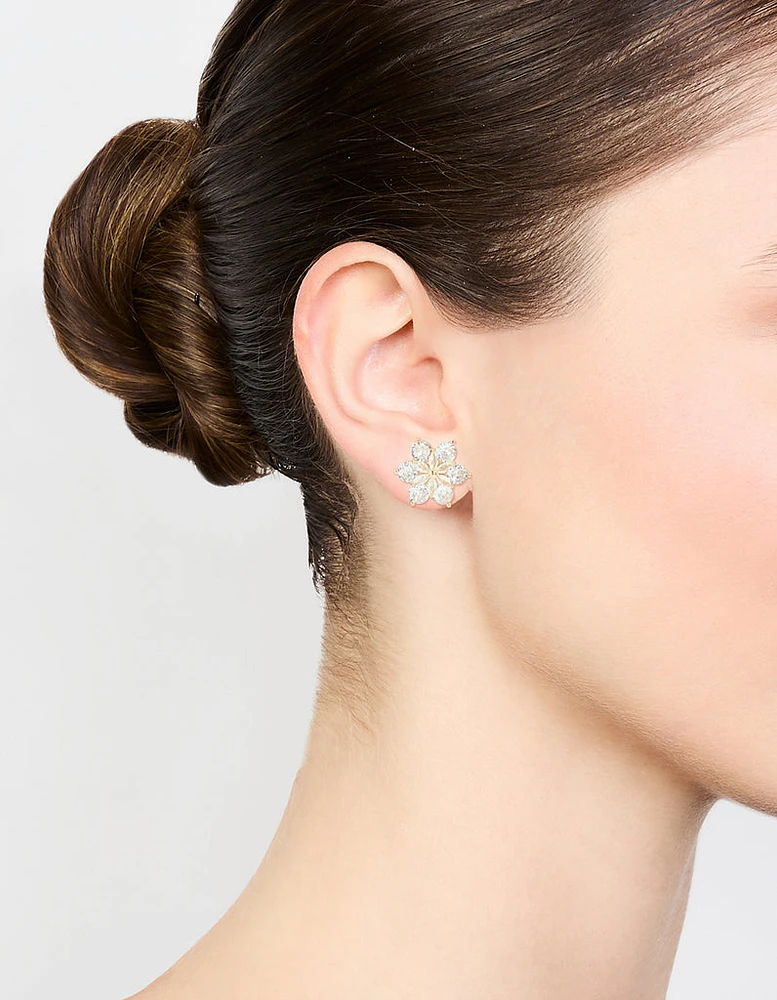 Gold Plated Cubic Zirconia Flower Stud Earrings