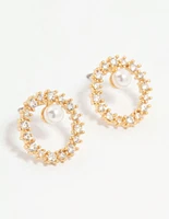 Gold Plated Cubic Zirconia Pearl Wreath Stud Earrings