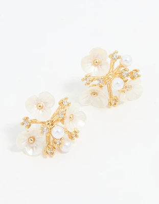 Gold Plated Acrylic Flower Cluster Earrings