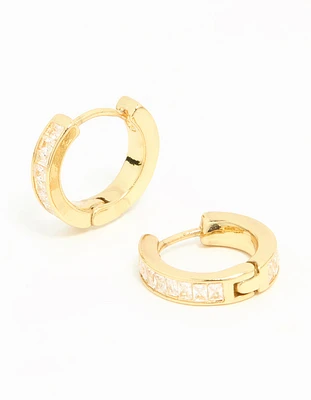 Gold Plated Diamante Thin Pavé Hoop Earrings