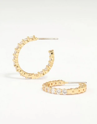 Gold Plated Stone Medium Hoop Earrings