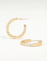 Gold Plated Stone Medium Hoop Earrings