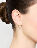 Gold Plated Diamante Marquise Herringbone Hoop Earrings