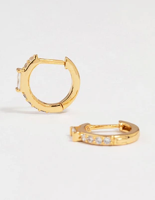 Gold Plated Diamante Mini Baguette Pave Huggie Earrings
