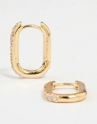 Gold Plated Diamante Oval Hoop Earrings