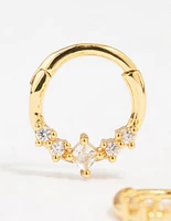 Gold Plated Diamante Clicker Hoop Earrings