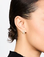 Gold Plated Cubic Zirconia Flower & Leaf Huggie Earrings