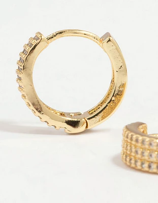 Gold Plated Diamante Pavé Trio Hoop Earrings