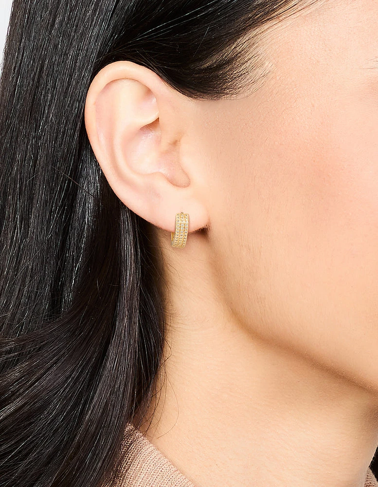 Gold Plated Diamante Pavé Trio Hoop Earrings